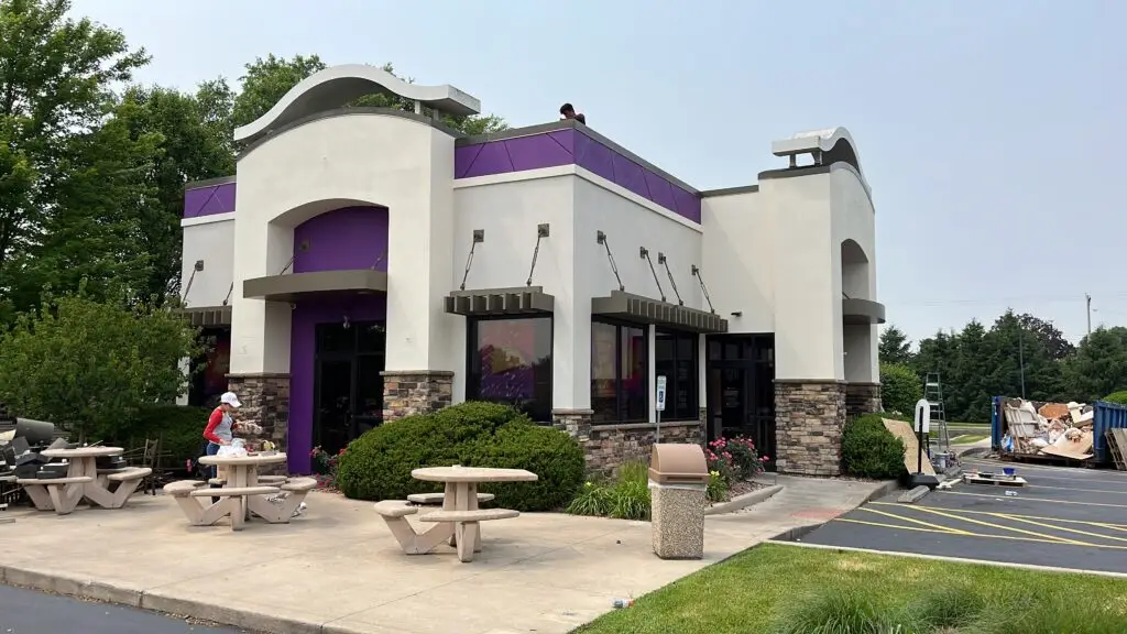 Commercial exterior repaint of a restaurant in Carmel, Indiana